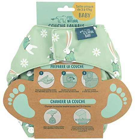 Couche Lavable Louise Lapin - Insert Absorbant Cousu - Pour Bébé de 3 à 17 kg - Protection Imperméable Naissance, Enfant Réutilisable - Hygiène et Apprentissage de la Propreté