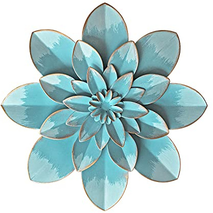 Picfarce Decorazione artistica da parete in metallo blu cielo chiaro, 24,1 cm, scultura floreale rustica moderna, decorazione per la casa da appendere, opere d'arte per interni, camera da letto,
