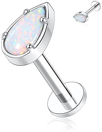 hengkaixuan 16G G23 Titan Flat Back Labret Studs Innengewinde Lippen Studs Tragus Piercing 6mm Monroe Medusa Helix Lippenpiercing Silber Lobe Knorpel Conch Ohrring Schmuck mit Opal