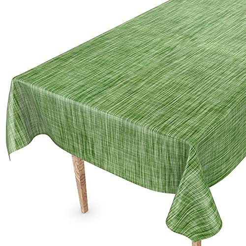 Tischdecke abwaschbar Wachstuch Wachstuchtischdecke 100 x 140cm Schnittkante Leinen Textil Optik Grün Gartentischdecke Wachstuch