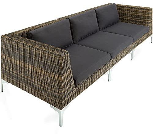 tectake® modulares, erweiterbares Rattan Gartenmöbel, 3-Sitzer Garten Sitzgruppe, Rattan Lounge Outdoor mit 1X Sofa-Mittelteil 2X Outdoorsessel, Outdoor Möbel wetterfest, Gartenmöbel, Terrassenmöbel
