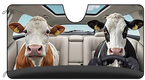 BAGEYOU Car Front Windshield Sunshade Dairy Cow Decor Vehicle Sun Shade Visor UV Ray Reflector Sun Protector, Keep Vehicle Cool, 55 x 30