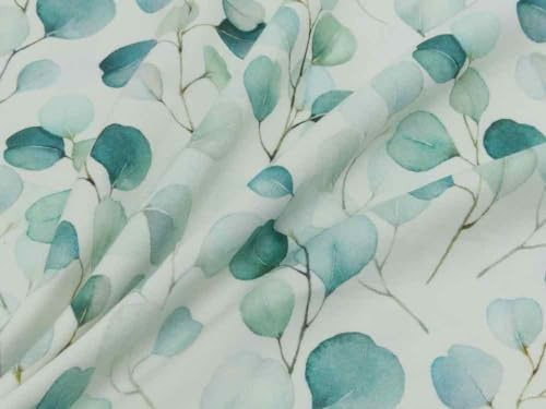 Jersey Stoff, Eukalyptus Blumen Mint Ecru als Meterware zum Nähen, 50 cm