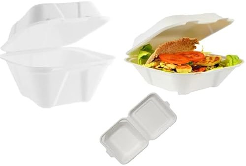 Best House EcoWise 6 Inch 100% Natural, Biodegradable, Compostable, Ecofriendly, Bagasse Sugarcane fiber Burger Box for Sandwich, Burger, Cake, Dessert (Pack of 50)