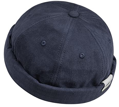 CLAPE Bomull dockare keps herr justerbar sjömansmössa keps utan skärm retro brimless hatt rullad manschett fiskarhatt kort, CT84-marinblå, En Storlek