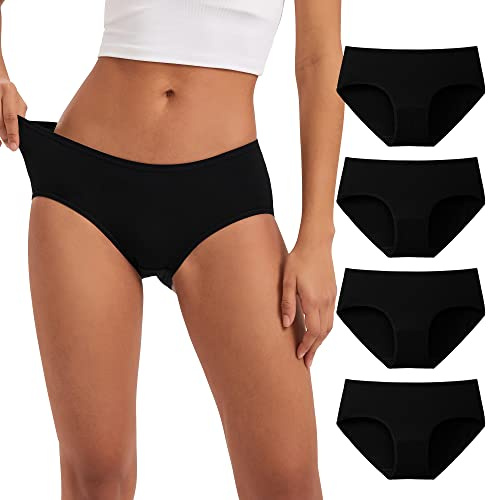 INNERSY Underbyxor dam bomull mjuka trosor medelhög midja hipster underkläder dam 4-pack, svart, S