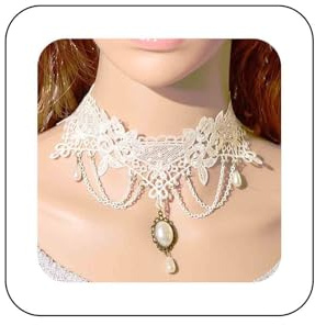 Aneneiceera Collier Ras Cou Dentelle Vintage Gothique Blanc Punk Long Collier Ras Du Cou À Pompon Pendentif Perlé Princesse Dentelle Lolita Bijoux Pour Femmes