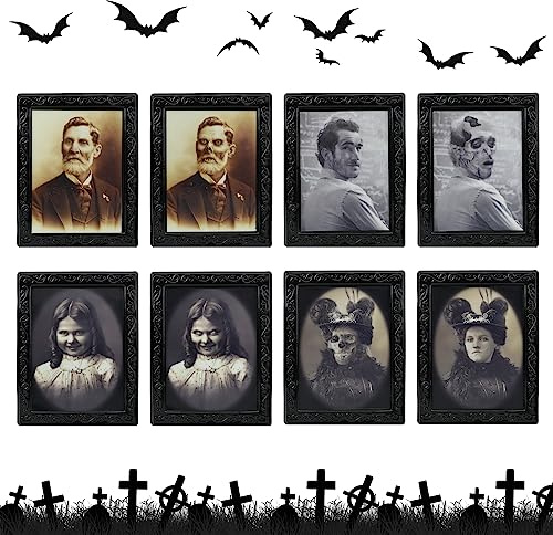 4 Piezas Decoraciones de Retratos de Terror de Halloween 3D Cambio de Cara Imagen en Movimiento Marco de Fotos Espeluznante Decoración de Casa Embrujada Decoración de Fiesta de Halloween (C)