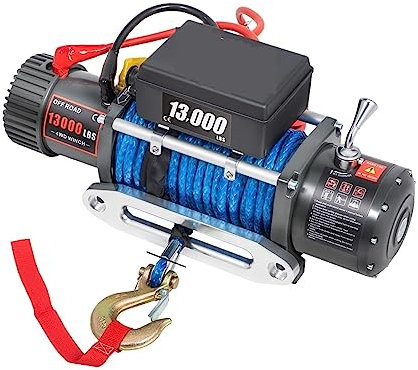 KOZWAY Treuil électrique 12V for 4X4 80FT Cordes de remorque de Voiture synthétique Sangle de remorquage avec contrôle sans Fil ATV Camion Hors Route (Color : 13000lbs Blue Rope)