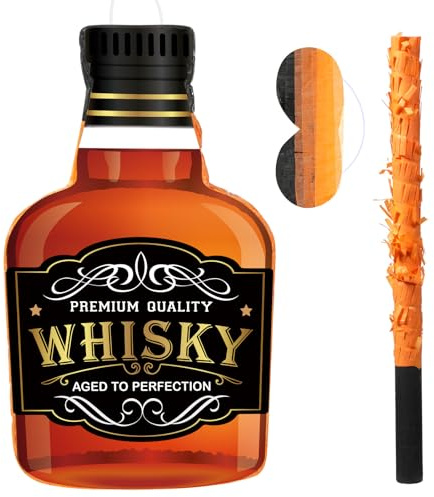 Panelee Erwachsene Pinata Set inklusive Stab Quasten Augenbinde Konfetti Bierkrug Champagner Whisky Tequila Flasche Pinata zum Aufhängen für Bachelor Geburtstag Hochzeit Party (Whisky)