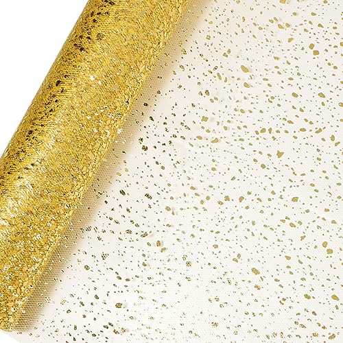 COLOFALLA 30cm x 9M Tischläufer Gold für Weihnachten, Neujahr, Hochzeit - Tüll Rolle, Tischband, Glänzende Tischdecke