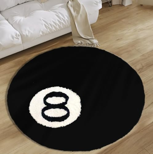 Cecailin Schwarzer Billardteppich 8-Teppich Flauschig.Geeignet für Wohnzimmer,Schlafzimmer Dekor.Badteppich Rund.Waschbarer Teppich.Strandteppich.Kinderteppich.60x60cm