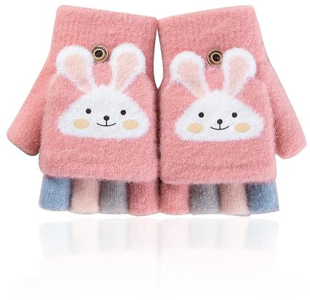 1 Paar Kinder-hasenhandschuhe, Fingerlose Handschuhe, Rosa Handschuhe, Cartoon-handschuhe Für Mädchen, Warme Klapphandschuhe, Geeignet Für Den Winter