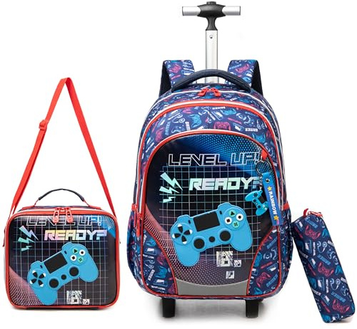 Egchescebo skola barn rullande ryggsäck för pojkar 43 cm med hjul vagn hjul, Blå-40421-yxsb-lg, 17, Reseryggsäck
