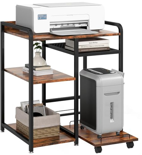 Livofloral Großer Druckerständer für Homeoffice, 60 x 48 cm Druckerständer, Druckertisch mit Ablagefach, Drucker-Aktenvernichter-Ständer mit Rollen, Rustikal Braun
