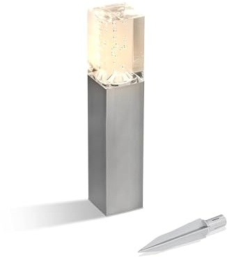 Esotec Solar Standleuchte Wegeleuchte Bubble Tower Acryl Edelstahl 102554 | Solar Standleuchte 30cm, Acrylblock mit Luftblasen, warmweiß 3000K, Monokristallin, Edelstahl, 8 Std., AAA Akku wechselbar