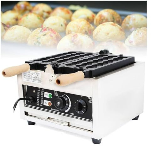 YEHOZZ Waffle Machine Takoyaki Maker, Stainless Steel Non-stick Pans Egg Waffle Maker, 1400W Waffle Machine Takoyaki Maker for Family Café Bakery Milk Tea Shop