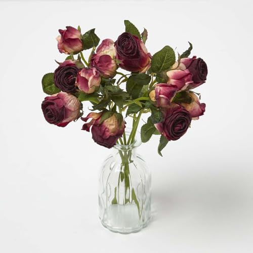HOMESCAPES Decorative Artificial Flowers Dried Red & Apricot Roses, Realistic Fake Silk Flowers in Bouquet, Two-Toned Rose Faux Flowers for Indoor Floral Arrangement, DIY & Interior Decoration, 37 cm