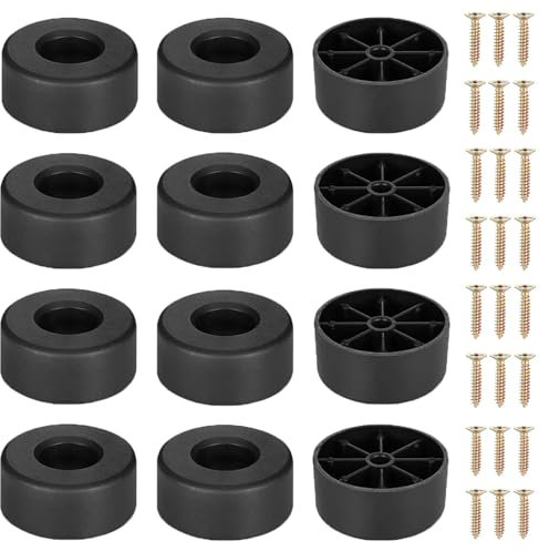 Basetousual 12 Pièces Pieds de Meuble Ronds, Pied Meuble en Plastique Noir,Ø45 x 20mm Pied de Canapé,Pieds de Meuble Ronds pour Canapé,pour Armoire, Chaise, Armoires TV, Tiroirs