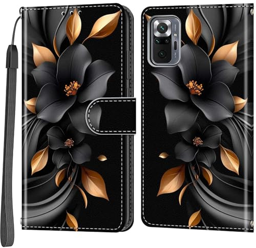 Salanheo Handyhülle für Xiaomi Redmi Note 10 Pro Hülle, Blätter und Blüten | Magnetische, Stoßfeste Faltbar Klapphülle, Standfunktion, Kartenfächern, Geldbeutel, PU Lederhülle, Handytasche