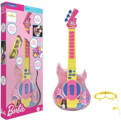 Lexibook, Barbie, Electronic Guitar with Microphone and Glasses to Sing with Style, 2 Play Modes, Demo Melodies, Light Effects, Pink/Yellow, K260BB