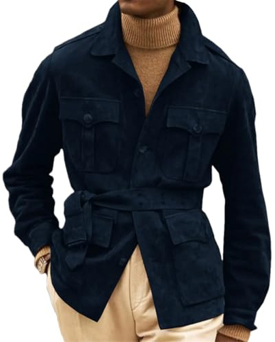 Herren Wildleder Jacke Jagd Bequem Casual Motorradjacke Herren Winterjacke Mäntel, marineblau, L