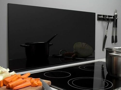BELOFAY 6mm Tempered Glass Splashbacks for Cookers, Toughened Glass Heat Resistant Splashback for Kitchen Oven (70x90Black)