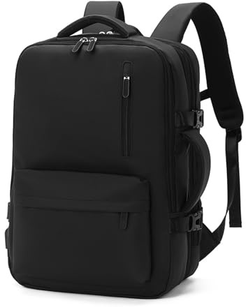 FANDARE Laptop ryggsäck herr handväska 30–40 l reseryggsäck dam skolryggsäck utbyggbart handbagage flygplan företag arbete skolväskor för arbete resor weekend dagsryggsäck dagryggsäck, svart, L