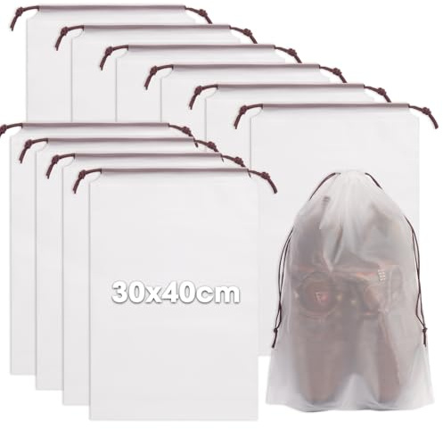 10 Stück Schuhbeutel mit Zugband Reise Schuhtaschen Schuhsack PE Reisen Gadgets Travel Essentials Koffer Organizer Schuhe Wasserdicht Reisetasche Flugzeug Reiseutensilien Zubehör Urlaub, 30x40cm