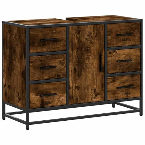 vidaXL Armario Lavabo baño Madera ingeniería Roble Ahumado 80x33x60 cm