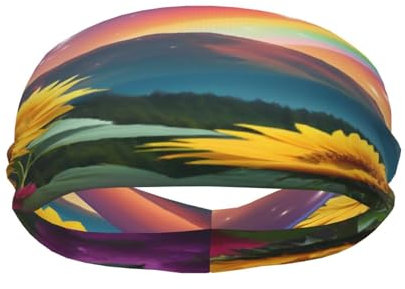 Sonnenblumen und Regenbogen, modisches sportliches dekoratives Schweißband – bequem und atmungsaktiv, geeignet für Wandern, Laufen, Fitness, verwendbar zu allen Jahreszeiten