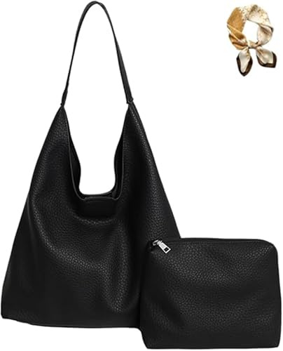 Generisch Slouchy Hobo Bags for Women Tote Bag,Retro PU Leather Crossbody Bag,Soft Shoulder Purses Handbag Large Capacity 2pcs