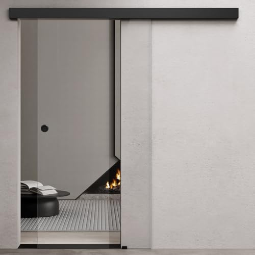 Durovin 1025 × 2050mm Internal Sliding Glass Door – 8mm Clear Tempered Glass, Soft Close System, Premium Black Hardware&Round Handle, Heavy-Duty 5ft Track for Bathroom, Kitchen, Living Room & Bedroom