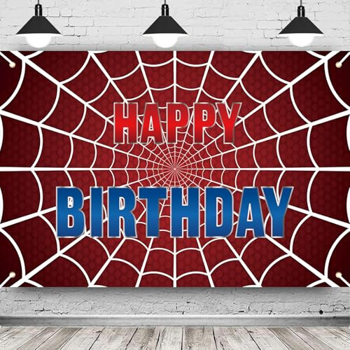 Red Spider Web Birthday Party Decorations Spider Happy Birthday Banner Large Heros Party Backdrop Background Photo Booth Props for Boys Baby Shower Decorations Supplies 70.9x43.3inch
