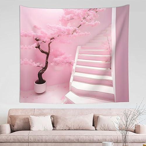 WXZYFP Arazzo decorativo da parete con scala bianca in fiore di ciliegio 152,4 x 129,5 cm (orizzontale), con vari modelli e colori, consistenza morbida e durata