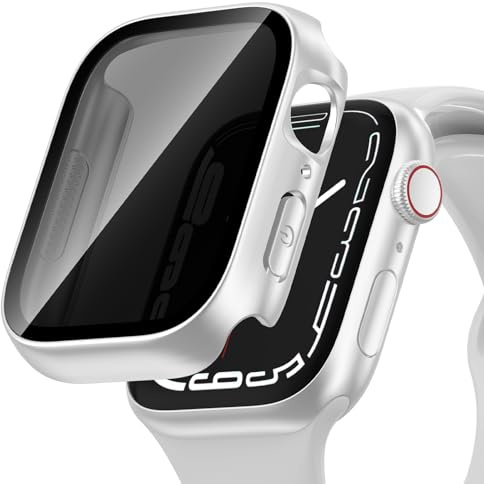 Kowaco Fodral för Apple Watch SE Series 6/5/4, 44 mm, vattentätt skyddshölje, anti-spy, hårt runt om, skyddande skal HD PC-skydd för iWatch SE Series 6/5/4 silver