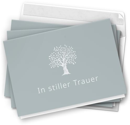 10 Trauerkarten mit Umschlag – Einladung zur Beerdigung oder Trauerfeier | Abschied | Hochwertige Klappkarten zur Todesanzeige – Motiv: Zarter Baum