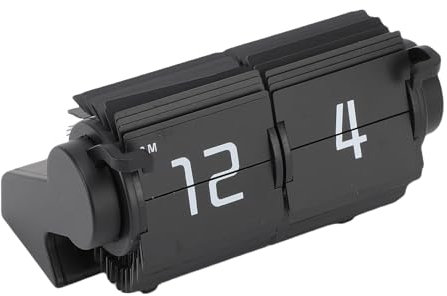 BAOFUYA Retro Automatische Seite Drehuhr, Große Zahlenanzeige in Eingebauter Wiederaufladbarer Batterie -Design Mini Mechanical Flip Calendar Clock für Wohnzimmerstudienraum (schwarz) (Black)