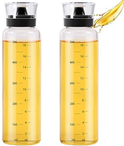 2 Stück Ölspender 500ml: Ölflasche Glas, Olivenöl Oil Dispenser, Ölspender mit Rutschfeste Silikonbasis, Olivenölflasche Tropffreier für Öl Essig Olivenöl Ölspray zum Kochen Gewürze