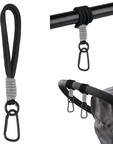 Kinderwagen Haken, 2 Stück Karabinerhaken für Taschen, Einkaufshaken Cord Klammern, Stroller Organizer Zubehör für Wickeltasche Einkaufsnetz Halter(Schwarz)