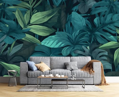 Carta Da Parati Fotografica Monstera Tropicale, 400X280Cm Fotomurali Foresta Esotica, Turchese Gigante Decorazione Murale Carta Da Parati Per Soggiorno Camera Da Letto Ufficio