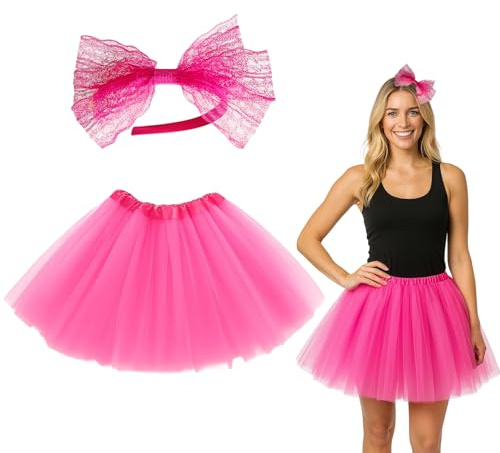 YJWCZJ 2Pcs 1 Set Pink Tutu, Tutu Skirts for Women Plus Size, Pink Tutus Women, Tulle Skirt, Neon Tutu for Halloween Party, Birthday, Carnival, Dance