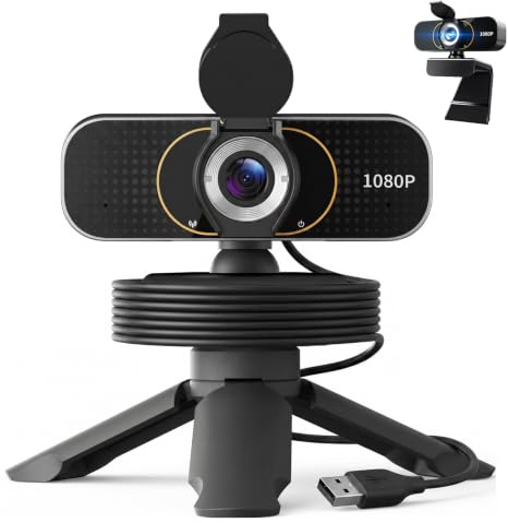 weishin Cámara web Full HD 1080P, micrófono integrado, trípode, cubierta de privacidad, corrección automática de luz y USB Plug and Play. Para PC de escritorio o computadora portátil. Perfecto para