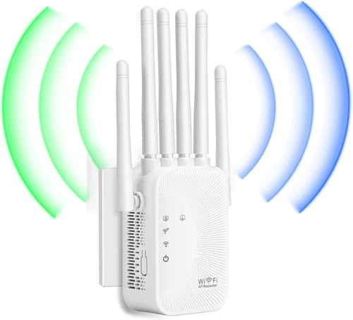Ripetitore WiFi Potente per Casa,Amplificatore Wifi,6 Antenna,2 Porte LAN,Estensore Wi-Fi per Casa e Ufficio,amplificatore segnale wifi,WiFi Extender,Coverage up to 300 m²,Plug and Play (R08)
