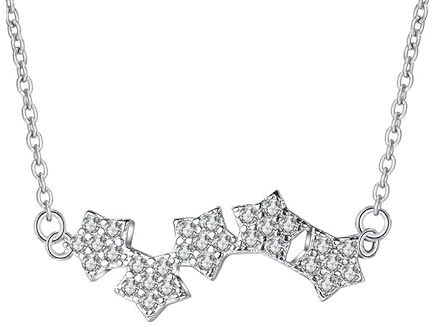 Mesnt Halskette Weißgold Damen, Frauen Collier aus 9 Karat Weißgold Sterne Lab Diamant