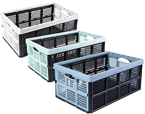 SUSTANIA Klappbox Einkaufskorb Set 3 Stück - Faltbare Aufbewahrungsbox 32 Liter in Pastell Rosa, Blau, Grün 51x23x34cm - Transportbox Stapelbar mit Griffen