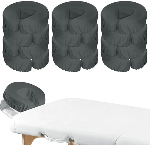 HFZCV 12er Set Kopfpolsterbezüge für Massage, Wiederverwendbare Kopfstützenbezüge aus Mikrofaser mit Gummizug, Waschbar und Pflegeleicht, für Massageliegen, Nackenkissen, grau