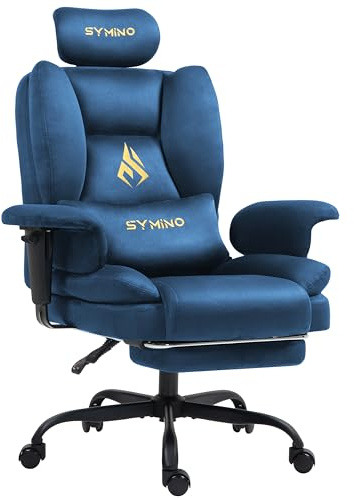 Symino Gaming Stuhl Chefsessel Bürostuhl Ergonomisch, Wildlederimitat Sofa-ähnliches Schreibtischstuhl mit Fußstütze Höhenverstellbarer Office Chair Computerstuhl 130kg, Blau