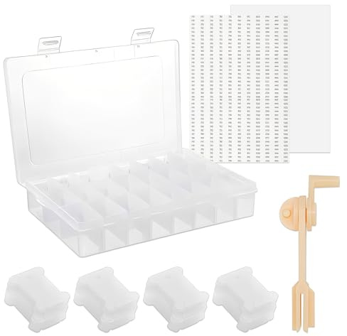 Förvaring med 24 fack broderigarn, förvaringslåda för broderi, korsstygn tråd, förvaringslåda, med spollindare, 40 hårdplast tandtrådssolar och klistermärken, för sömnad, förvaring tillbehör