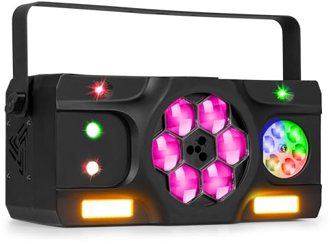 Fuzzix Stellar2 LED Discolicht Partylicht | 5-in-1 Lichtorgel Musikgesteuert LED mit RGBW Gobos, Bee-Eye Effekt & Doppel-Stroboskop | Disco Licht mit DMX Steuerung, Fernbedienung & Montagebügel